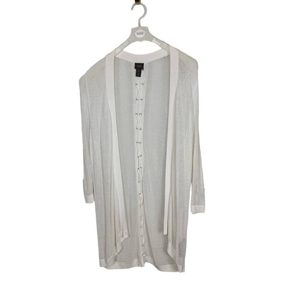 Chicos Travelers Collection Long White Sheer Mesh Cardigan - Size 2P - Picture 1 of 11
